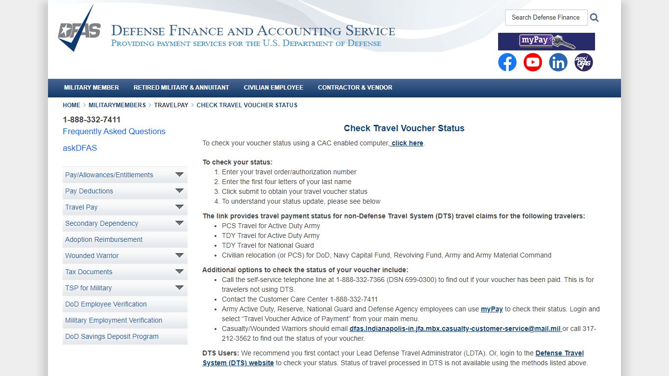 Check Travel Voucher Status - Defense Finance and Accounting Service